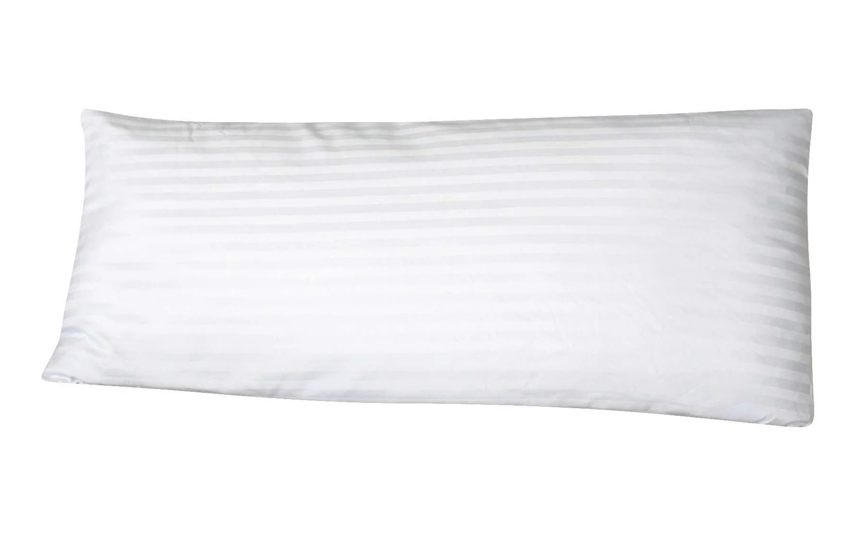 Coixí rectangular blanc per dormir amb bandes de teixit sobre fons blanc